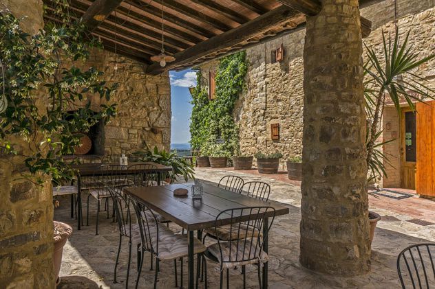 Toskana Weingut Sasso Storico im Chianti mit Pool und Panoramablick Ferienwohnung Bellavista Außenbereich