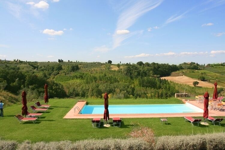 Ferienwohnung Giuggiolo Toskana Weingut Poderenuovo, Frühstück Pool