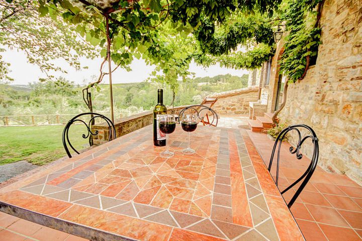 Toskana Agriturismo Weingut mit Pool im Chianti Ferienwohnung Joshua Terrasse 1