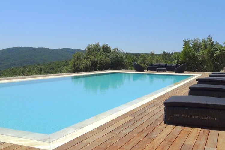 Toskana Luxus Ferienhaus Villa Orizzonte, Pool Ausblick, Urlaub mit Hund, bei Siena