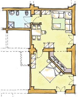 Ferienwohnung Camelia Toskana Weingut Poderenuovo bei Volterra mit Restaurant und Pool, Grundriss