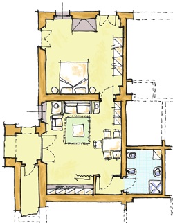 Ferienwohnung Chiudenda Toskana Edelweingut Poderenuovo mit Pool und Restaurant, Grundrissplan