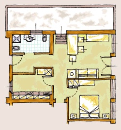 Ferienwohnung Cipresso Grundrissplan im Toskana Edel-Weingut Poderenuovo mit Pool und Restaurant