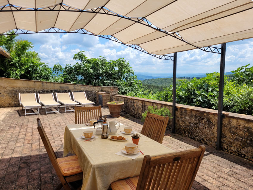Ferienwohnung Minore im gemütlichen Ferienhaus Casciano mit Pool Terrasse mit Aussicht